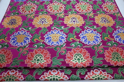 Lotus Thangka Brocade Fabric: Tibetan Robes, Buddhist Temples (29.5"W) - Poppylollipop