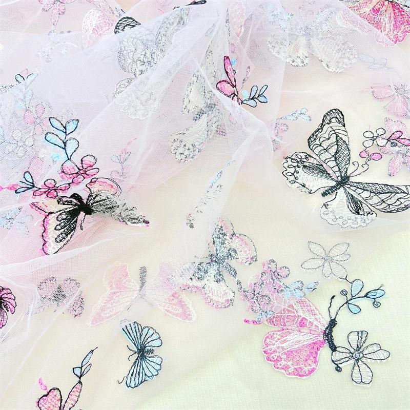 Embroidered Butterfly Lace Fabric: Sequin Tulle Mesh, 59" Wide