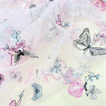 Embroidered Butterfly Lace Fabric: Sequin Tulle Mesh, 59" Wide
