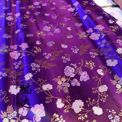 Floral Silk Brocade Fabric: Royal Blue & Purple Cheongsam Qipao (35"W)