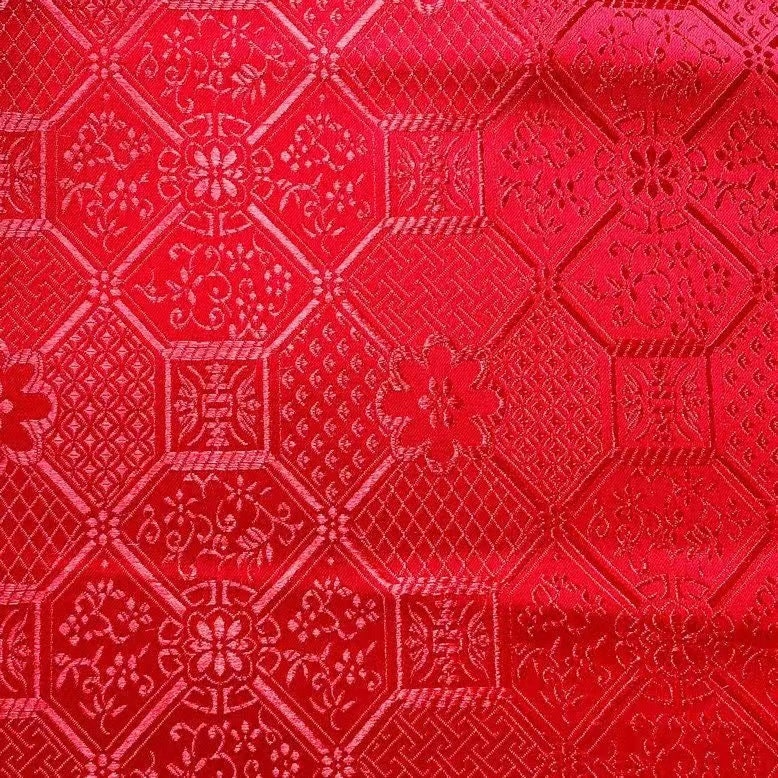 Bao Xianghua Brocade Fabric: Silver Satin, 29.5" Wide, Upholstery & Sewing