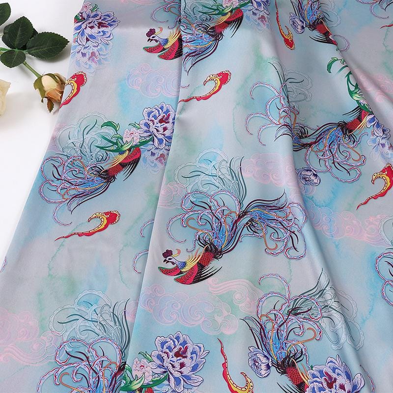 Tissu satin de soie acétate Xiangyun Tea : rideau imprimé numériquement, 150 cm de large