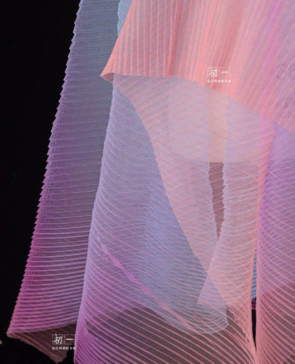 Pleated Gradient Organza Fabric, Stiff Texture, 55" Wide