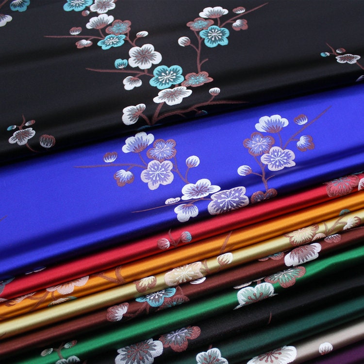 Plum Blossom Brocade Fabric: Chinese Jacquard Silk Rayon Blend (29.5" Wide)