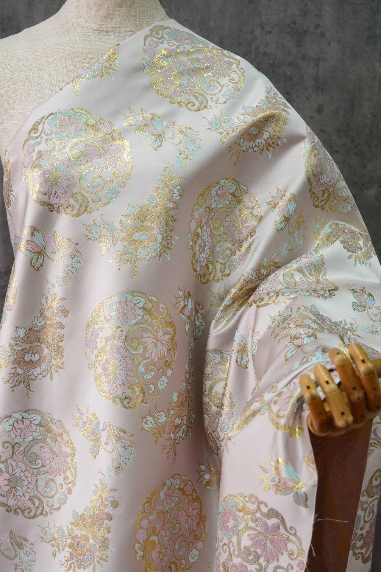 Gold Thread Brocade Fabric: 59"W Mongolian Tibetan Style