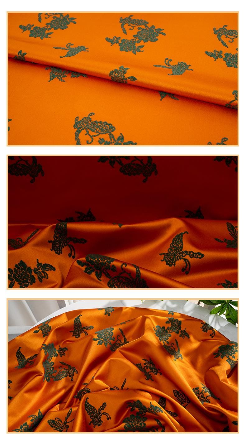 Traditional Chinese Classical Butterfly Jacquard Satin Fabric ��� Qipao & Hanfu Materi" Wide