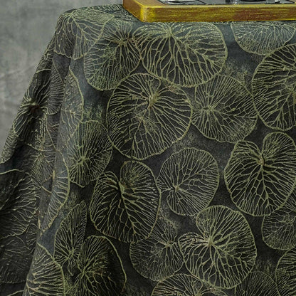 Tissu jacquard 3D à motif feuille de lotus : vert foncé, pour ameublement, couture et loisirs créatifs - 140 cm de large