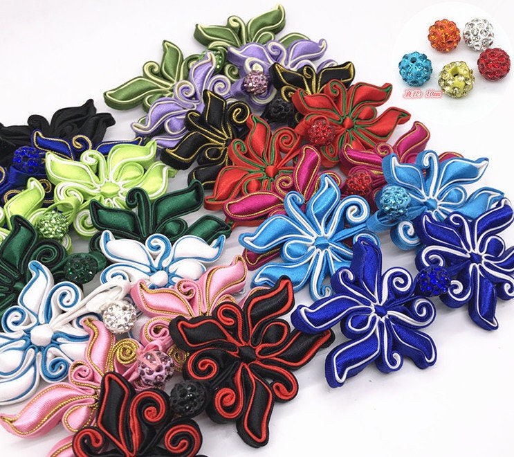 Boutons de cheongsam en satin à motif papillon faits main : fermeture à nœud chinois