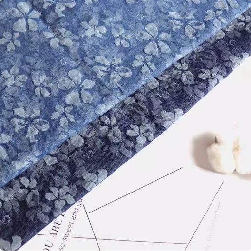 Ripped Denim Fabric: Soft Blue Raw Edge Striped Cotton (59" Wide)