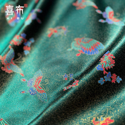 Butterfly Brocade Fabric ��� Gold Thread Floral Sat" Wide