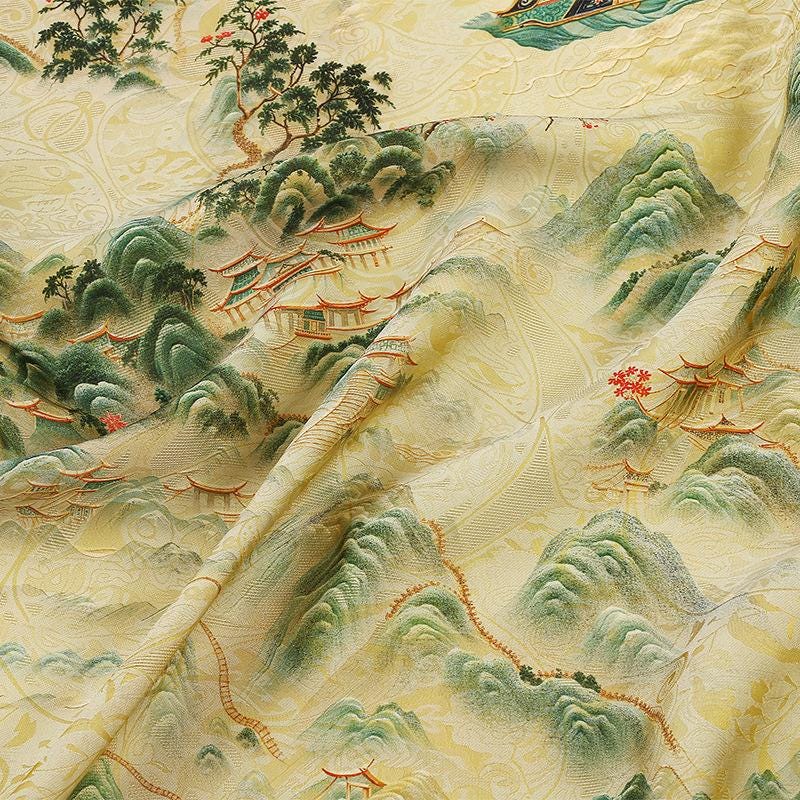 Breathable Light Green Landscape Shimmer Brocade Jacquard Fabric, 59" Wide, 3 patterns