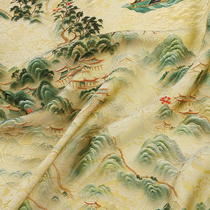 Breathable Light Green Landscape Shimmer Brocade Jacquard Fabric, 59" Wide, 3 patterns