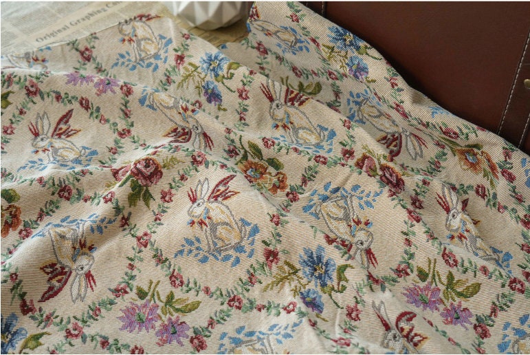 Rabbit Zoo Jacquard Fabric: Autumn Winter Upholstery, Sewing Material (59"W By 1 Meter)