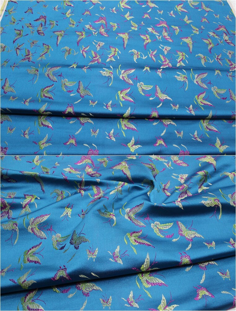 Butterfly Floral Silk Brocade Fabric - Chinese Jacquard (29.5"W)