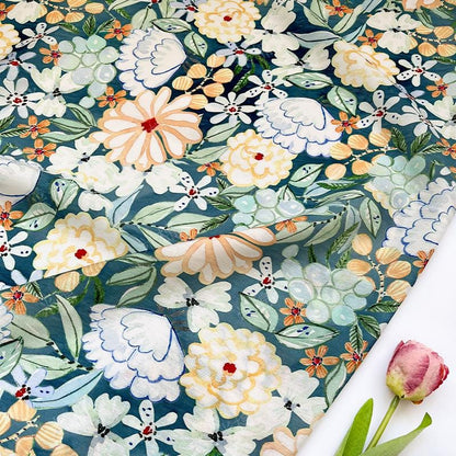 Tissu en coton imprimé numérique à motif floral des profondeurs marines ���� Quilting, confection de vêtements, couture, matériel de loisirs créatifs"Large