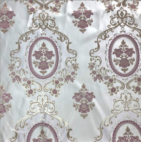 Palace Style Brocade Jacquard Fabric: Red, Gray & Pink Damask (By The Meter)