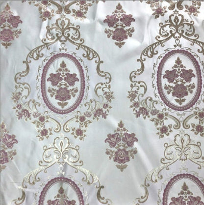 Palace Style Brocade Jacquard Fabric: Red, Gray & Pink Damask (By The Meter)