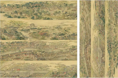 Qingming Festival Satin Fabric: Retro Painting Print, Upholstery & Sewing