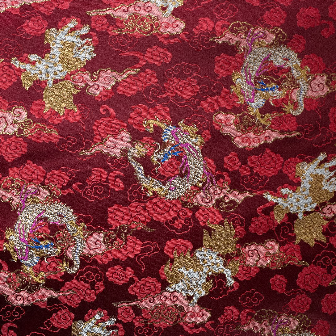 Chinese Dragon & Kirin Brocade Fabric: Blue Rayon, 55" Wide