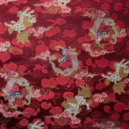 Chinese Dragon & Kirin Brocade Fabric: Blue Rayon, 55" Wide