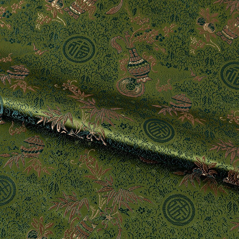 Dark Green Tibetan Textile Fabric: Rayon Blend Upholstery