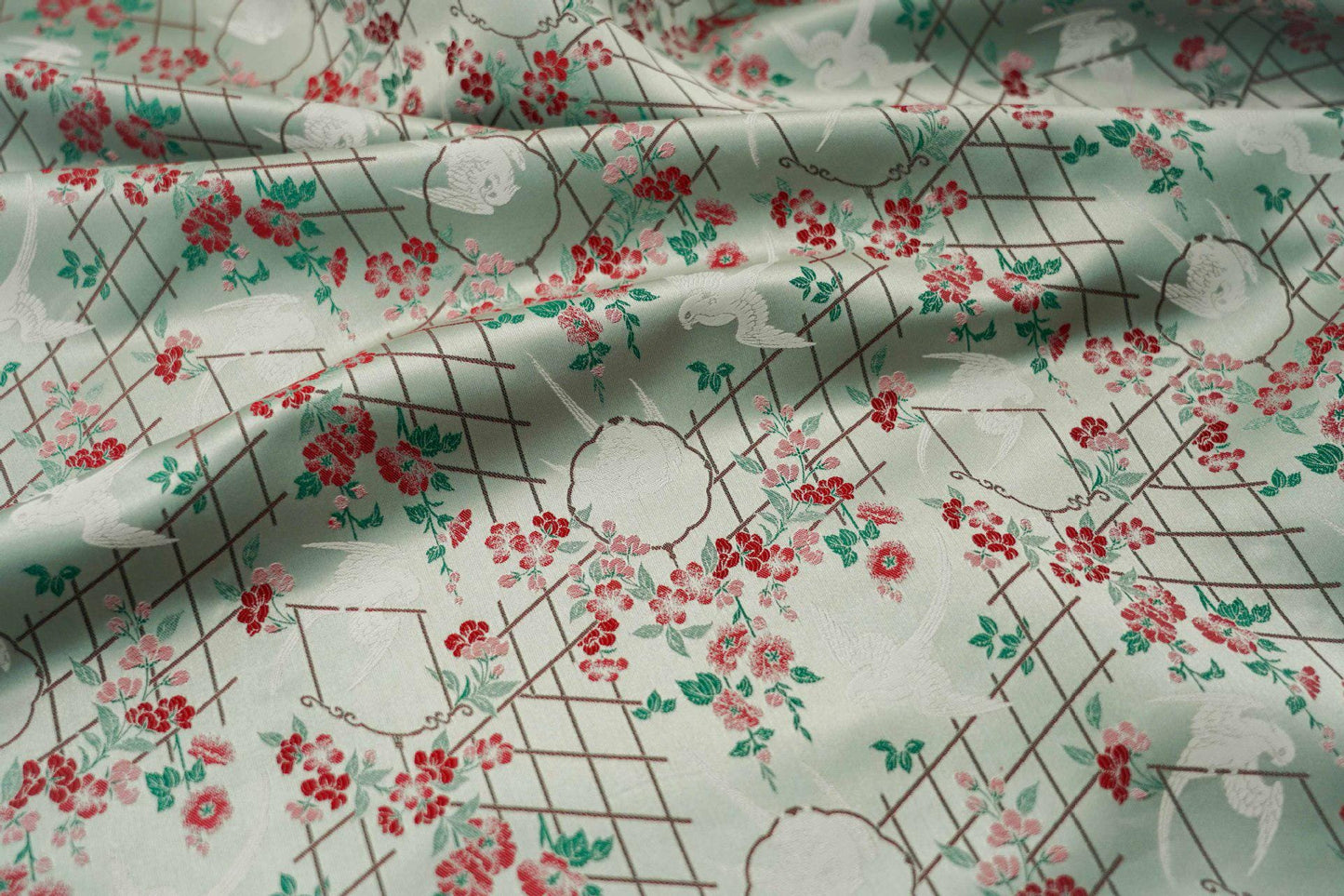 Bird Flower Jacquard Fabric: Grey Woven Upholstery, Drapery, Sewing (65"W By 1 Meter)