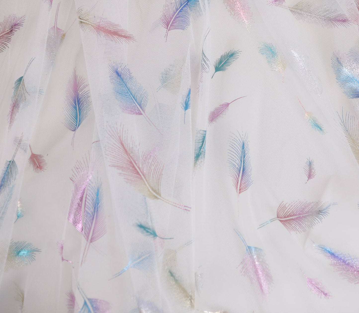 Gradient Feather Mesh Fabric, Stamping Polyester, Sewing Material, 57"Wide
