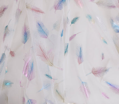 Gradient Feather Mesh Fabric, Stamping Polyester, Sewing Material, 57"Wide