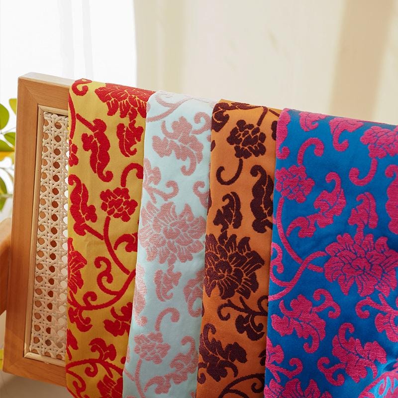 Tissu velours brocart élégant à volutes de lotus – Matière luxueuse et épaisse pour hauts et gilets de style chinois, 59
