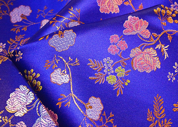 Royal Blue Floral Brocade Fabric: Chinese Sewing & Upholstery Fabric