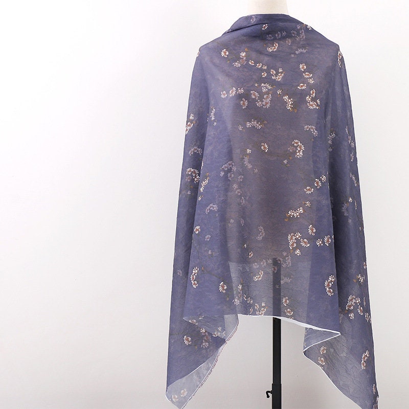 Floral Tencel Ramie Fabric: Teal Painting Pattern, Sewing Material
