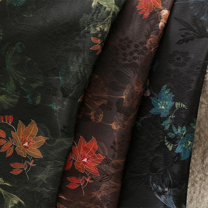 Floral Tea Silk Satin Fabric: Ancient Tuberose Print, 59" Wide
