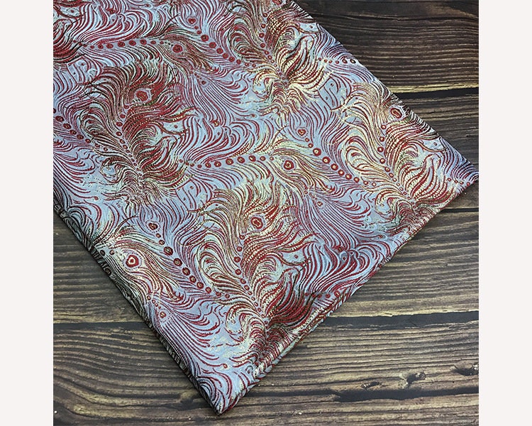 Peacock Feather Brocade Fabric: Magenta Floral Chinese Silk Rayon Blend