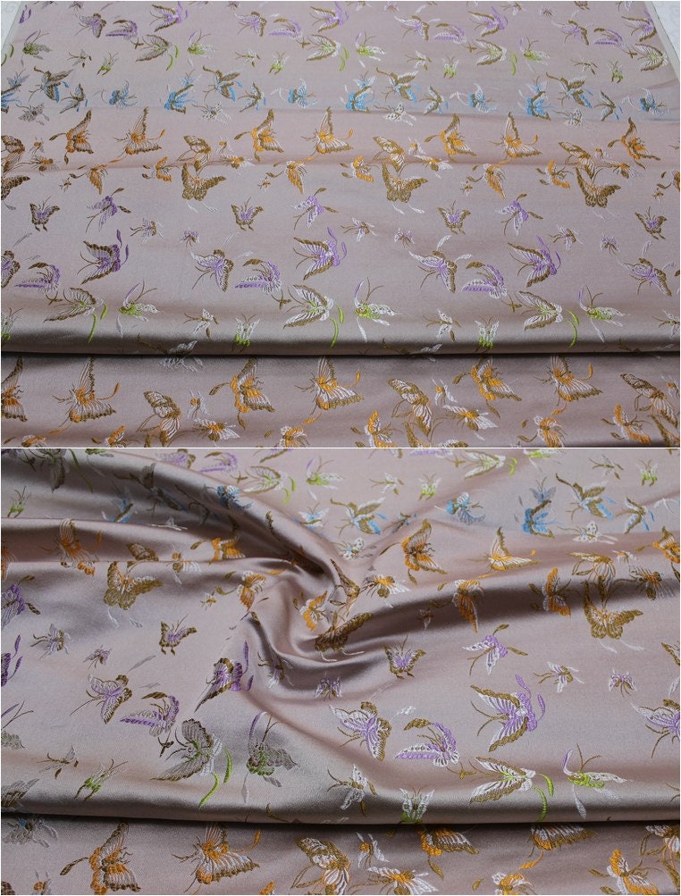 Butterfly Floral Silk Brocade Fabric - Chinese Jacquard (29.5"W)