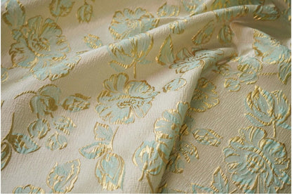 Tissu jacquard pivoine à fil d'or : tissu d'ameublement vintage de créateur, 140 cm de large