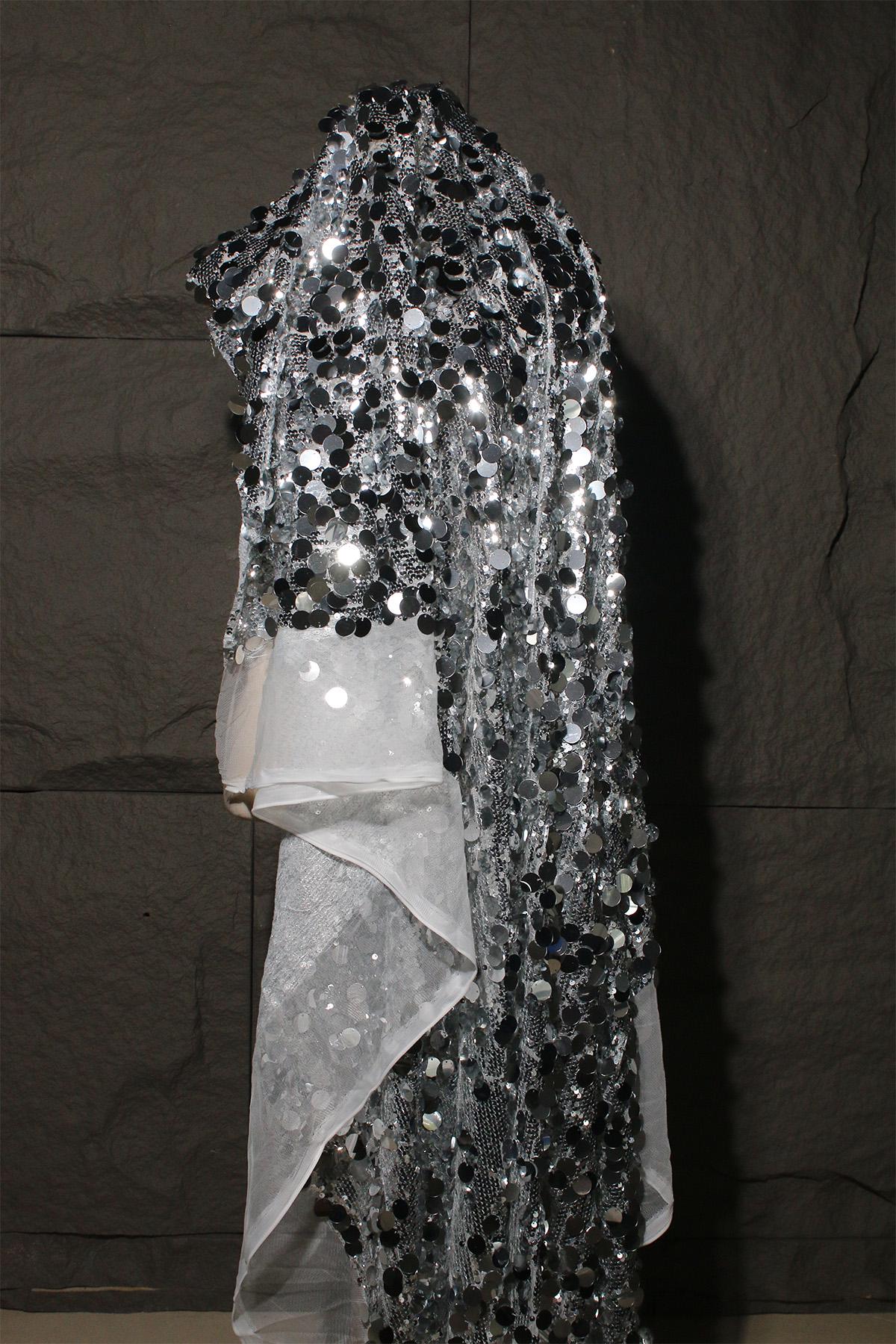 Fish Scale Sequin Mesh Fabric, Silver Symphony Gradient, DIY Sewing
