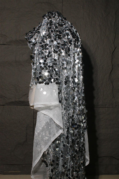 Fish Scale Sequin Mesh Fabric, Silver Symphony Gradient, DIY Sewing