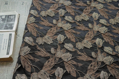 Tissu jacquard réversible, tissu tissé à motif tulipe dorée en relief, 160 cm de large