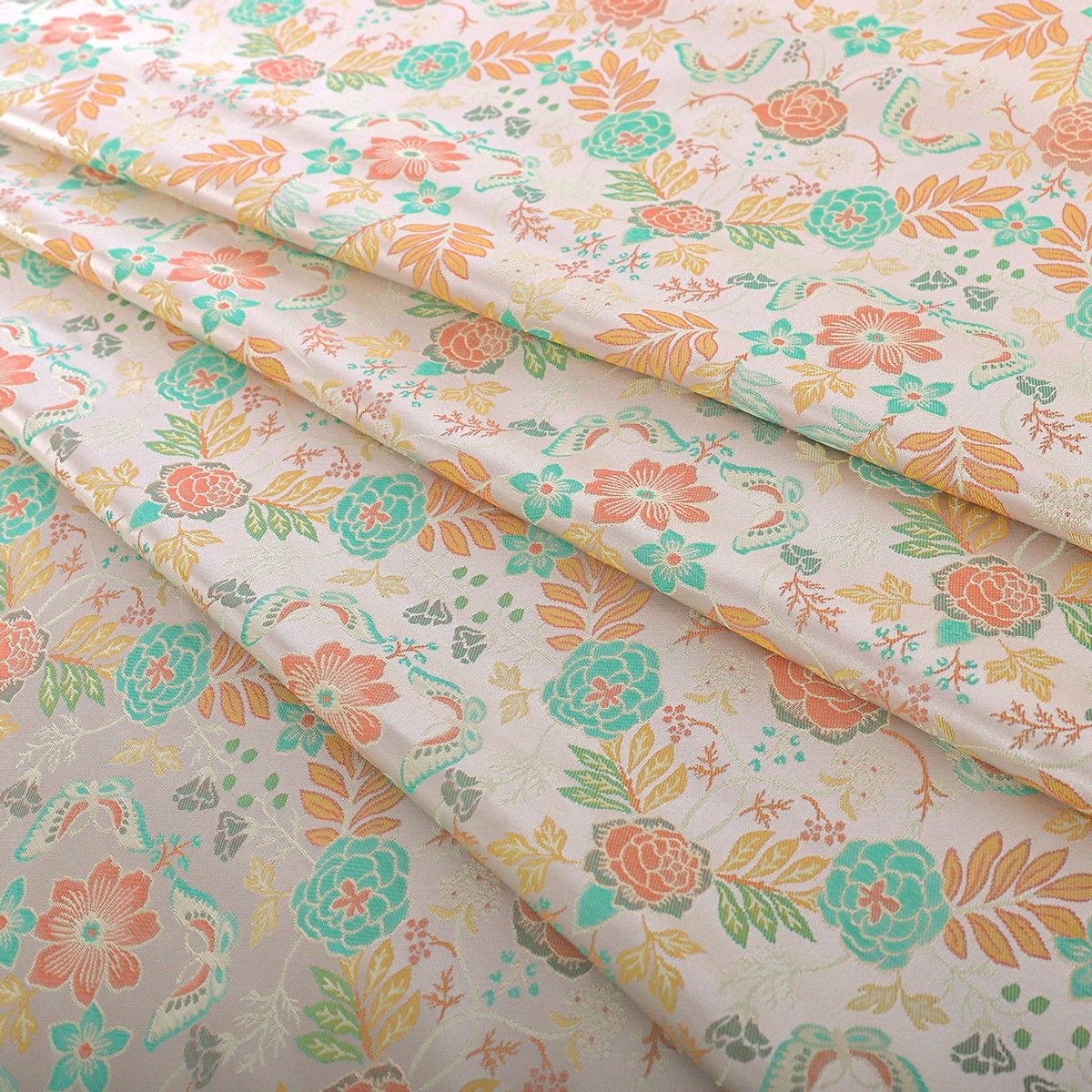 Floral Silk Brocade Fabric: 55" Wide Sewing Material