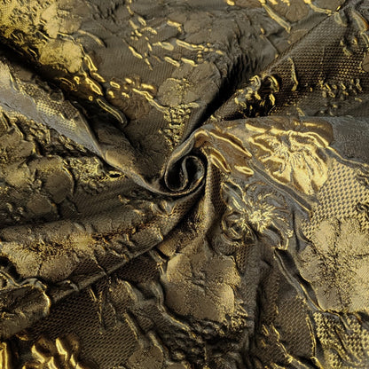 Gold Brown Floral Jacquard Fabric: 3D Embossed Reversible Woven, 62" Wide