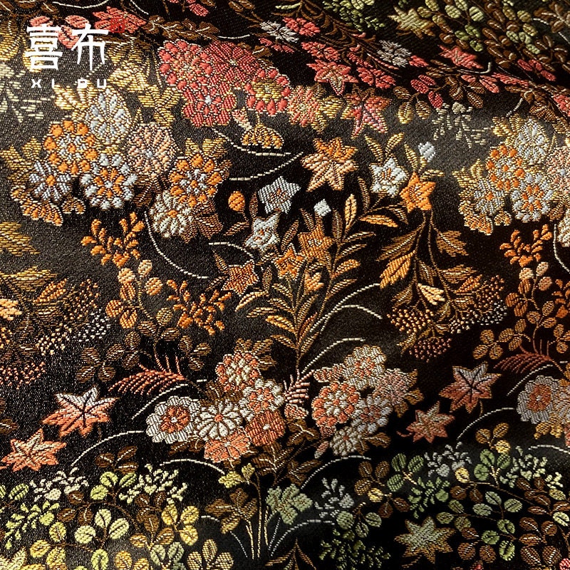 Japanese Silk Brocade Fabric: Floral Kimono Upholstery, 29.5"W