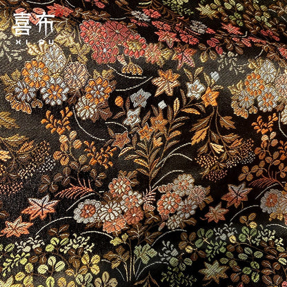 Japanese Silk Brocade Fabric: Floral Kimono Upholstery, 29.5"W