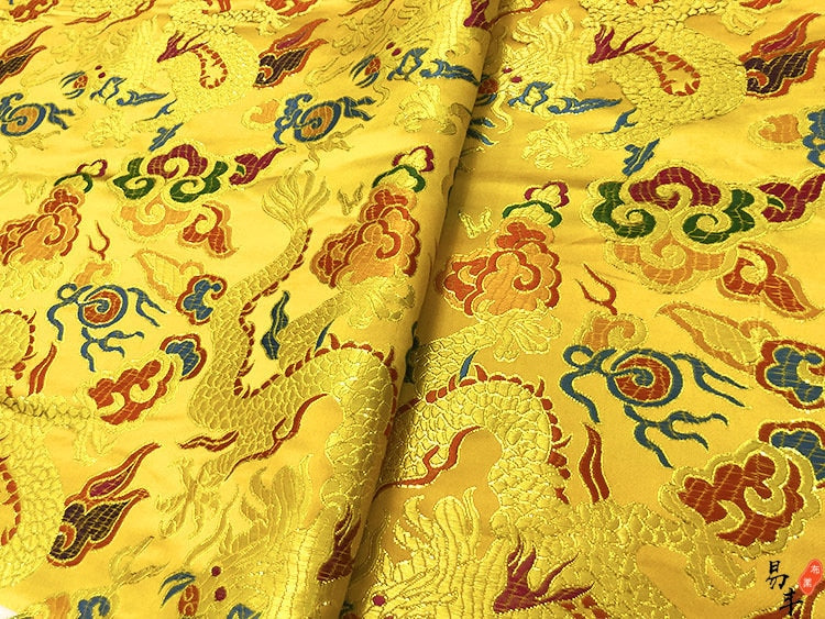 Chinese dragon robe, cheongsam, Tibetan robe, spinning Fabric, silk, satin, and brocade, 29"W