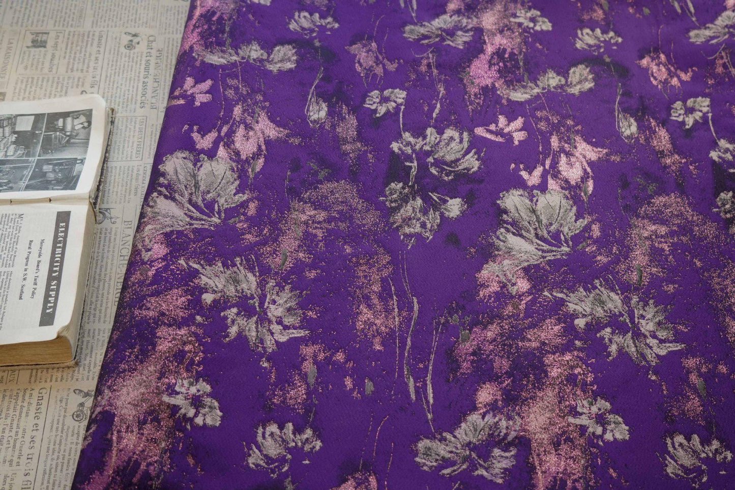 Purple Gold 3D Jacquard Fabric: Embossed Woven Upholstery, Sewing DIY - 65"W