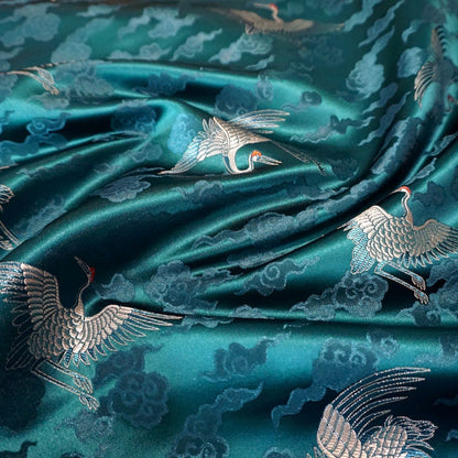 Crane Brocade Fabric: Colorful Silk Rayon Blend, Cheongsam Qipao Material