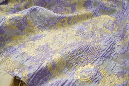 Gold Thread Jacquard Fabric: 3D Oil Painting Texture, 55" Wide