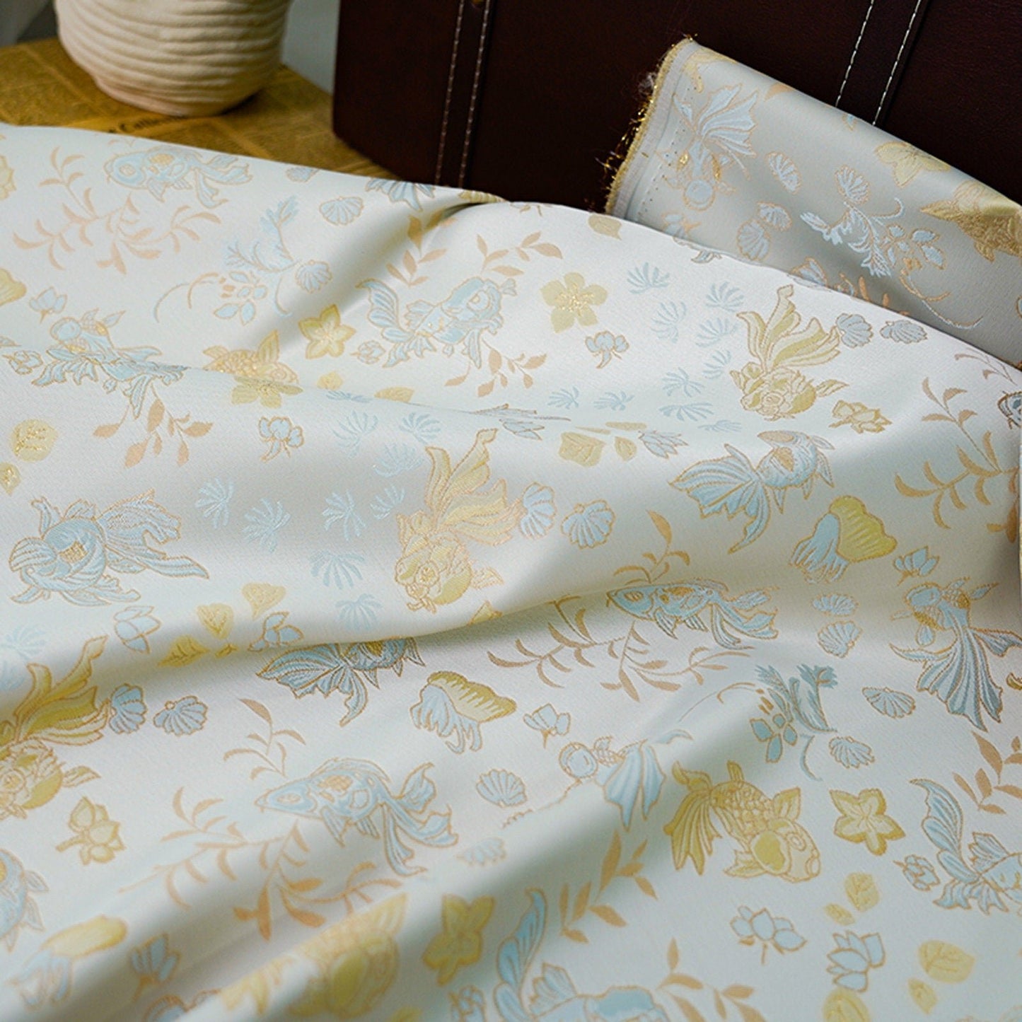 Gold Fish Brocade Jacquard Fabric: Retro Style, 60" Wide - Poppylollipop