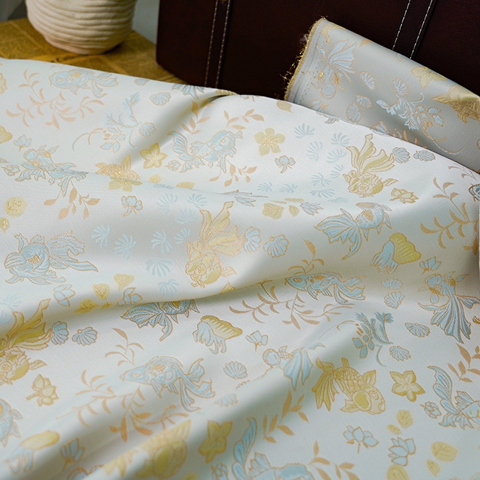 Gold Fish Brocade Jacquard Fabric: Retro Style, 60" Wide - Poppylollipop