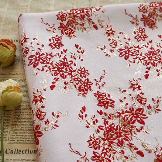 Gold Thread Floral Jacquard Fabric: 3D Oil Painting Texture, 55" Wide