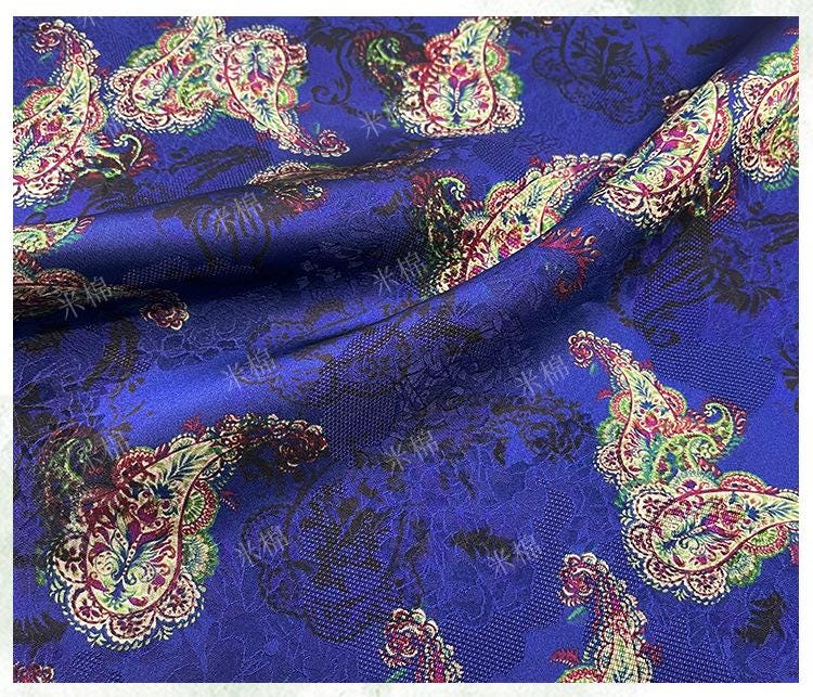 Royal Blue Brocade Xiangyun Silk Fabric, Traditional Chinese Jacquard Material for Sewing & Dressmaking - Poppylollipop